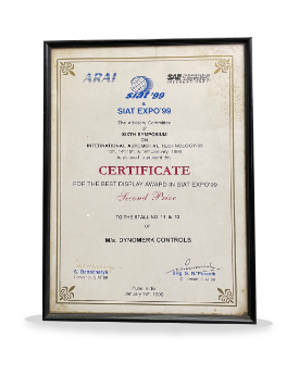 1999Siat Expo Award1st prize for Indigenous Development of Regenerative Vehicle Testing Dynamometers.